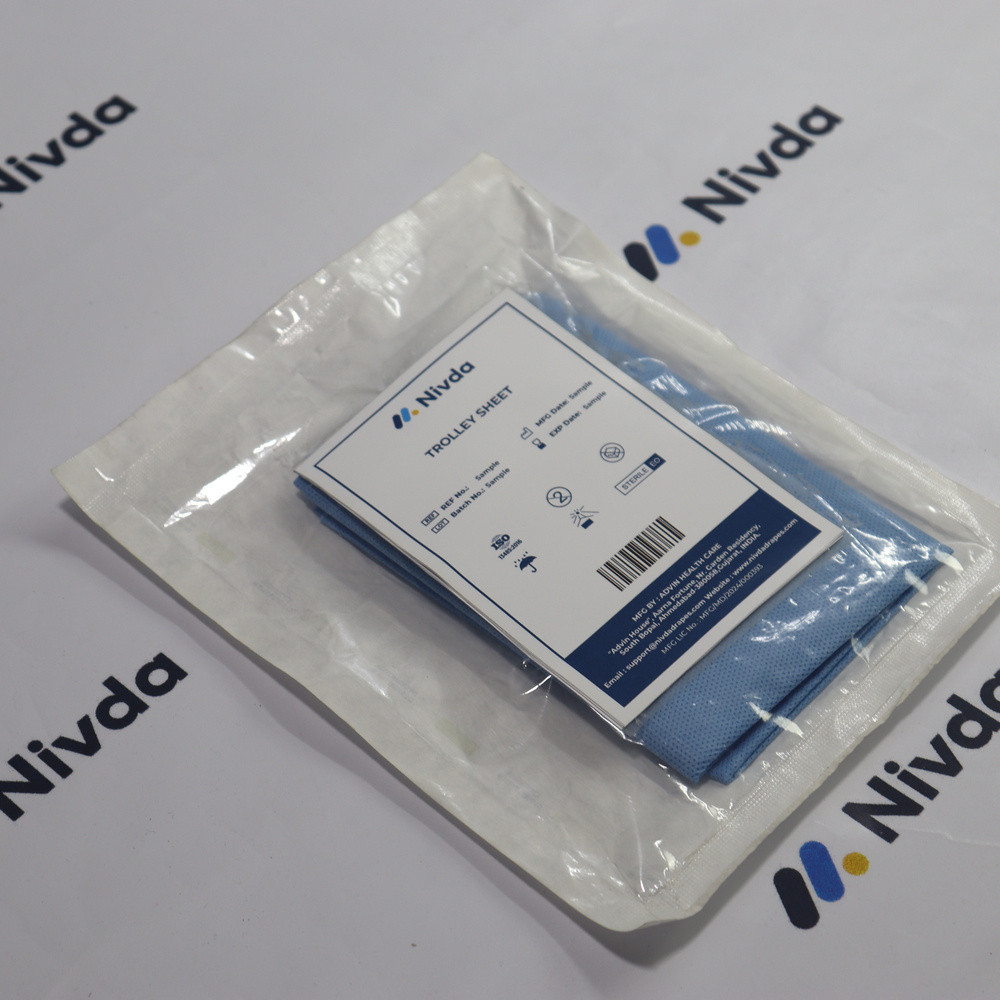 Disposable Trolley Sheet - Spunbonded Nonwoven Fabric 100x200 Cm, Blue/white, Water Repellent, Tear Resistant, Disposable