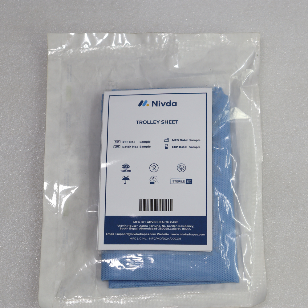 Disposable Trolley Sheet - Spunbonded Nonwoven Fabric 100x200 Cm, Blue/white, Water Repellent, Tear Resistant, Disposable