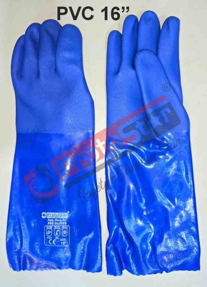 Pvc Supported Hand Gloves - Pvc Material, Full Finger Style, Cream Color, 1-5 Inch Cuff | Chemical Resistant With Firm Grip And Flexible Design
