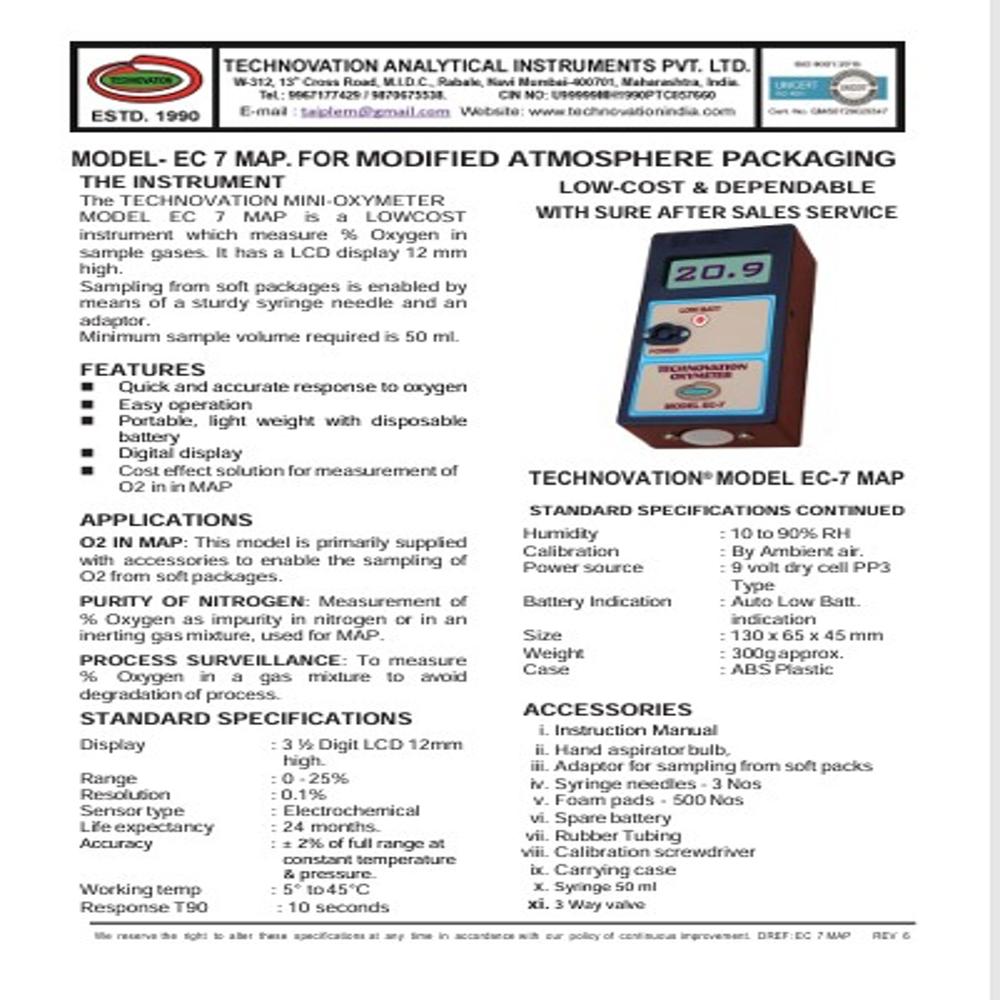 Ec 7 Map. For Food Packet Testing - Application: Industrial