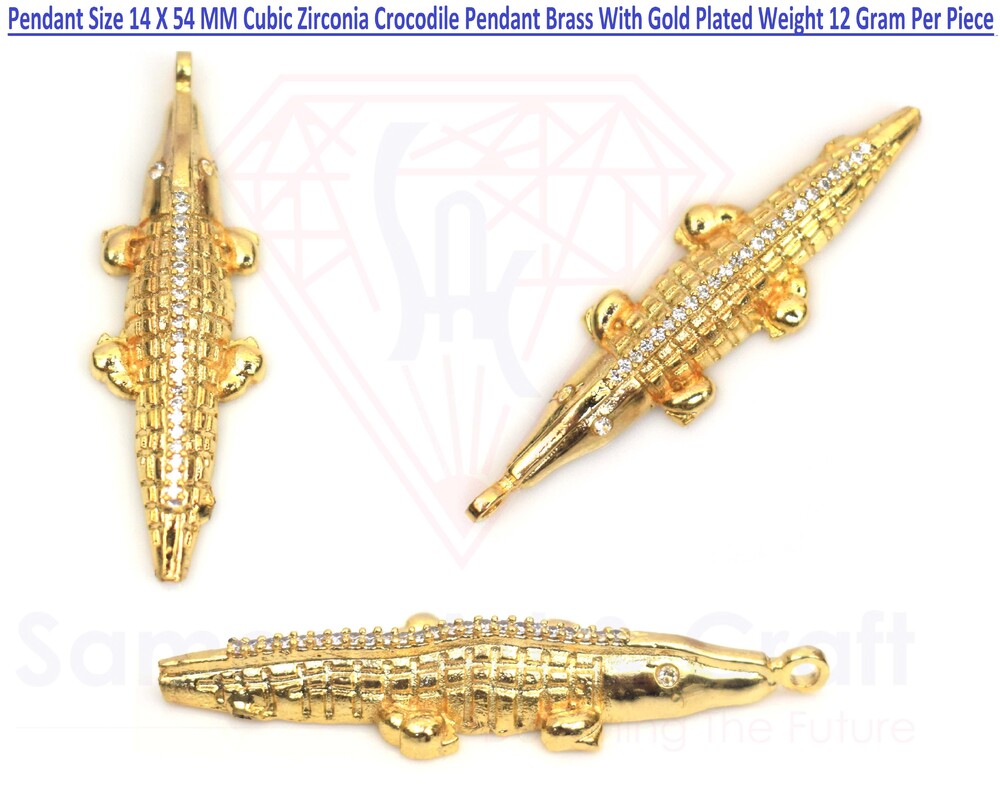 Brass With Gold Plated Cubic Zircon Pendant Crocodile Design