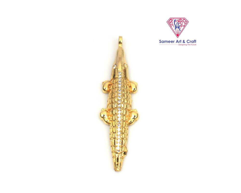 Brass With Gold Plated Cubic Zircon Pendant Crocodile Design