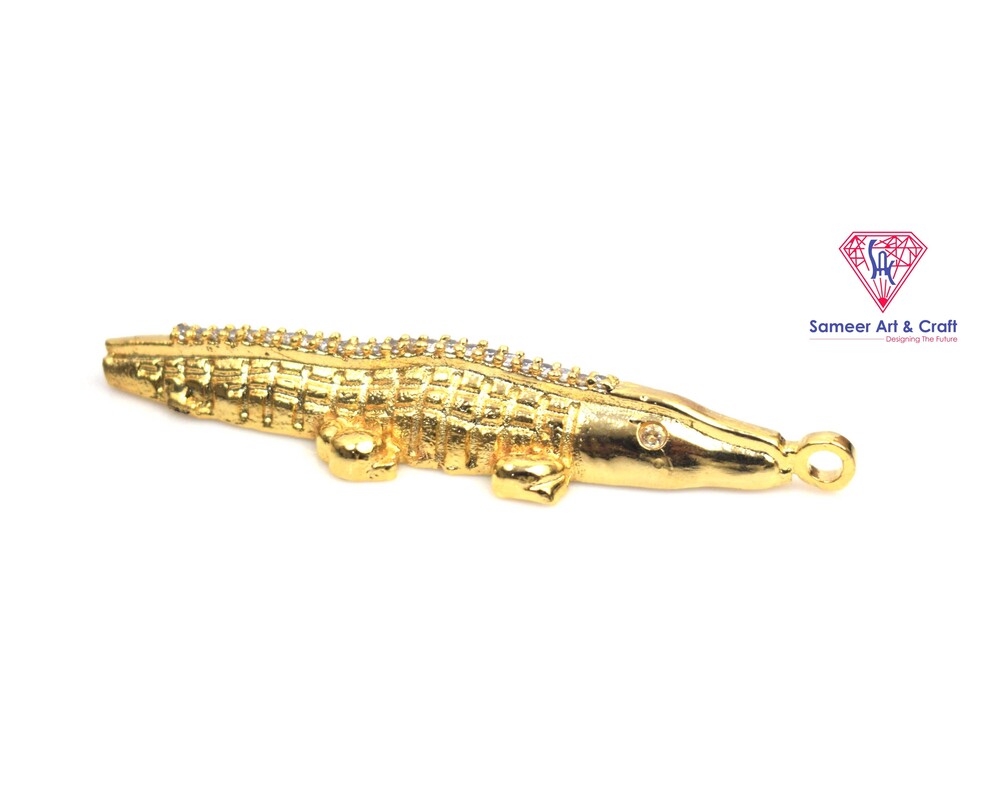 Brass With Gold Plated Cubic Zircon Pendant Crocodile Design