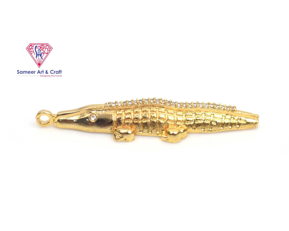 Brass With Gold Plated Cubic Zircon Pendant Crocodile Design