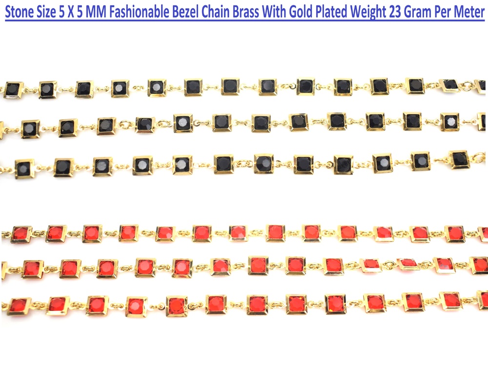 Brass With Gold Plated Fashion Bezel Chain Square Shape