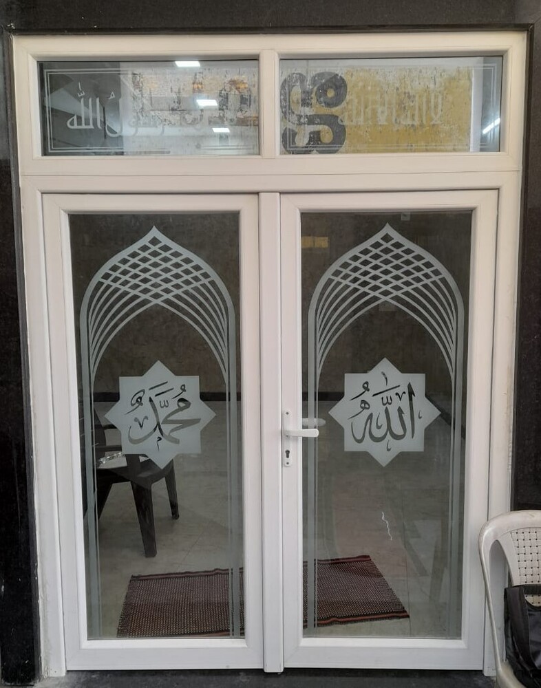 Double Open Full Glass Top Fixed Main Door