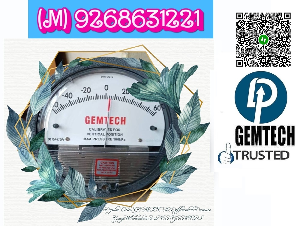 MADE IN INDIA BRAND OF @GEMTECH I DIFFERENTIAL PRESSURE GAUGE@