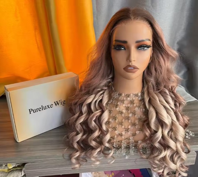 The Devote 2025 Customized Ombre Glueless Lace Wig | 13x6 Frontal Human Hair Wig with 613 Blonde Straight and Deep Wave Styles