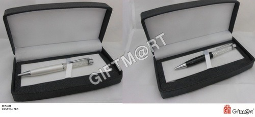 Crystal Pen Set - Plastic and Metal Construction, Black and Silver Color, Elegant Design for Gifting