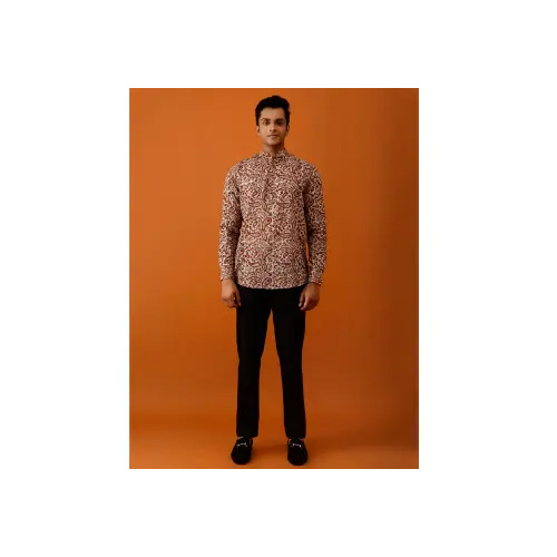 Maroon and Beige Paisley Printed Short Kurta