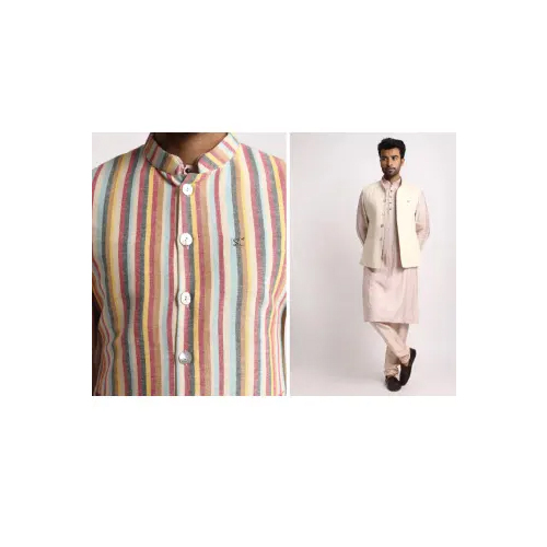 Multistriped And Cream reversible Nehru Jacket