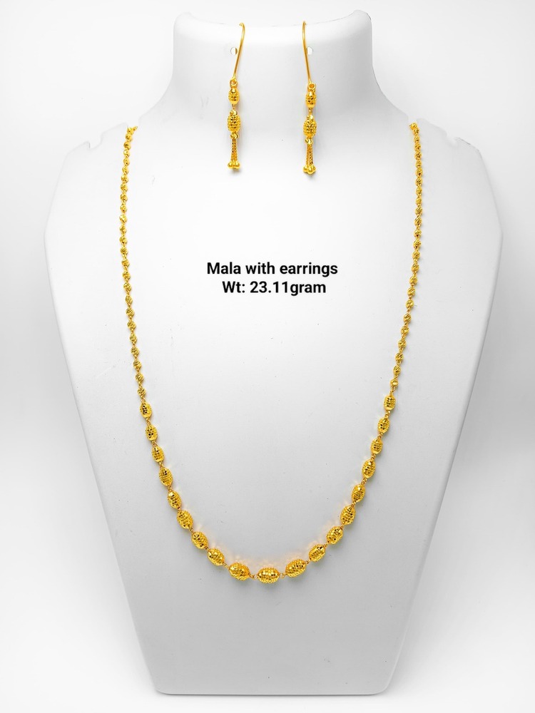 22KT New Design Gold Mala With Earrings