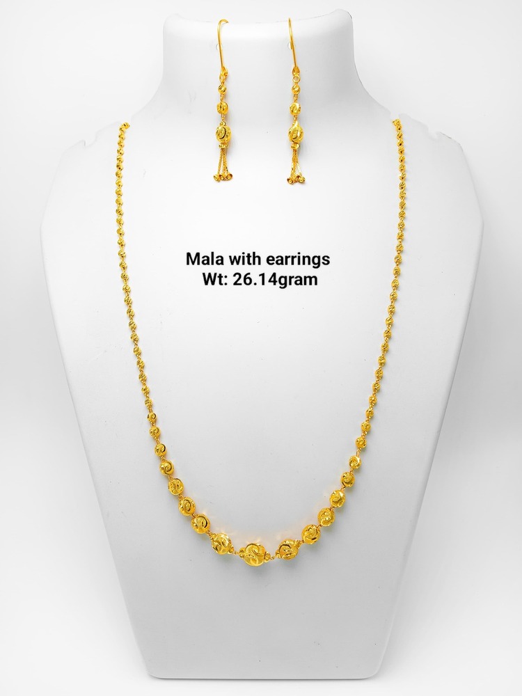 22KT New Design Gold Mala With Earrings