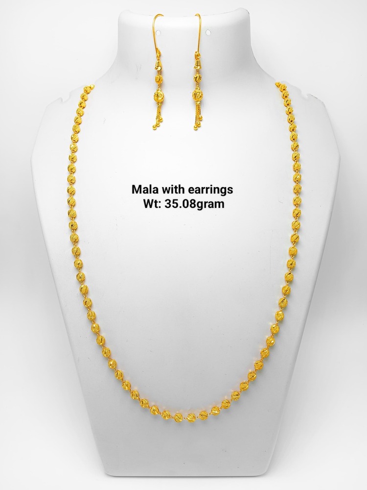 22KT New Design Gold Mala With Earrings