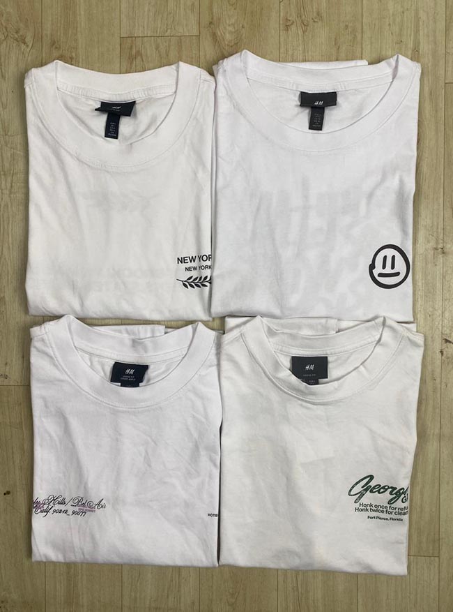 M11433 H&M Mens Printed Boxy Fit White T-Shirts