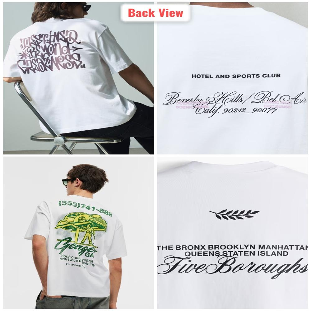 M11433 H&M Mens Printed Boxy Fit White T-Shirts