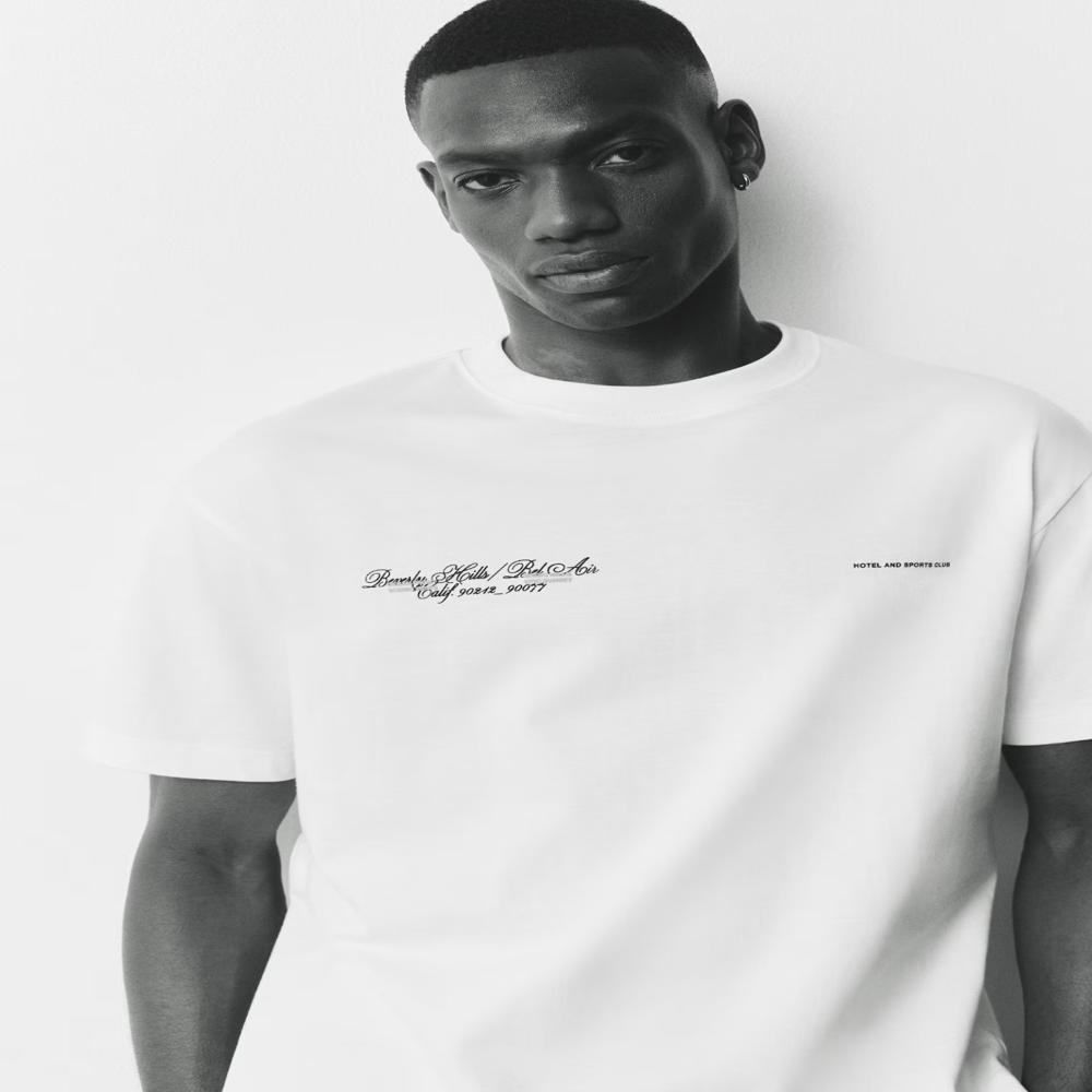 M11433 H&M Mens Printed Boxy Fit White T-Shirts