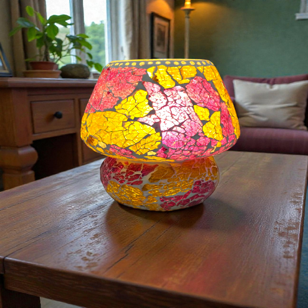 Tuffen Glass Table Lamp | Mushroom Shape Tuffen Glass Table Lamp | Glass Table Lamp | Tiffany Lamp