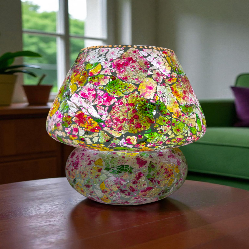 Tuffen Glass Table Lamp | Mushroom Shape Tuffen Glass Table Lamp | Glass Table Lamp | Tiffany Lamp
