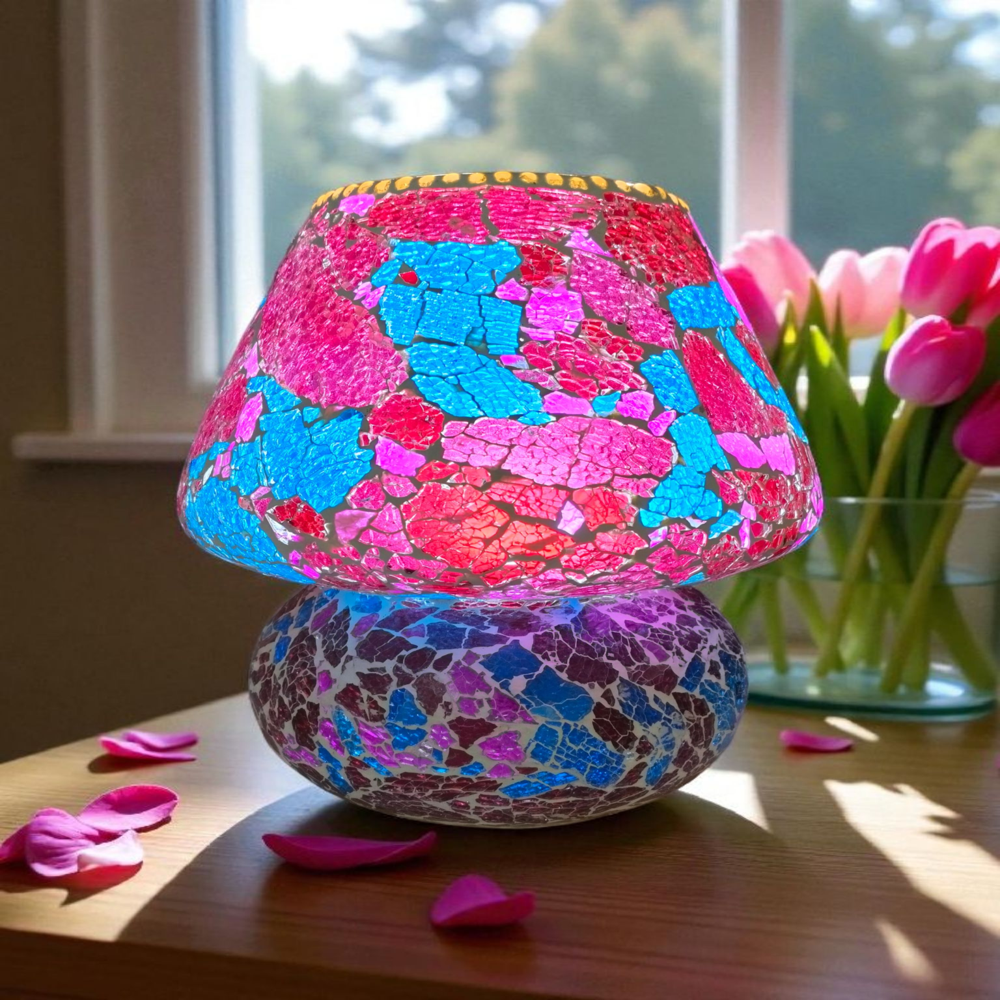 Tuffen Glass Table Lamp | Mushroom Shape Tuffen Glass Table Lamp | Glass Table Lamp | Tiffany Lamp - Color: Multicolor