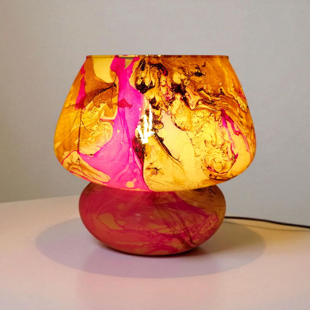3d Glass Table Lamp | Mushroom Shape 3d Glass Table Lamp | Glass Table Lamp | Marble Lamp - Color: Multicolor