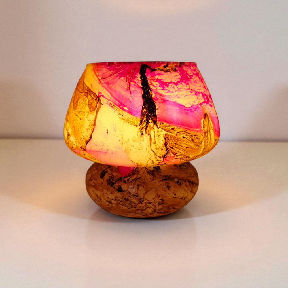 3d Glass Table Lamp | Mushroom Shape 3d Glass Table Lamp | Glass Table Lamp | Marble Lamp - Color: Multicolor