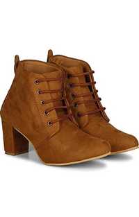 Brown Color Women Leather Boot - Style: Lace-up