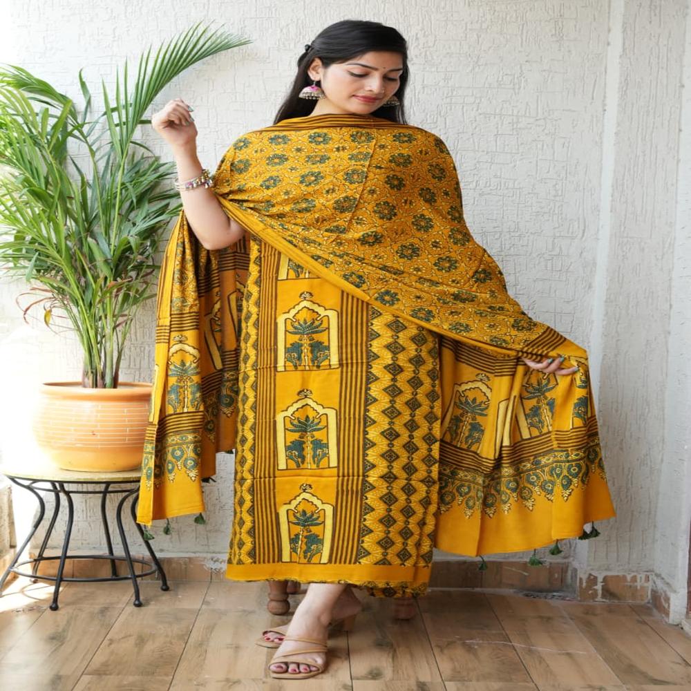 Modal Ajrakh Printed Suit - Color: Red