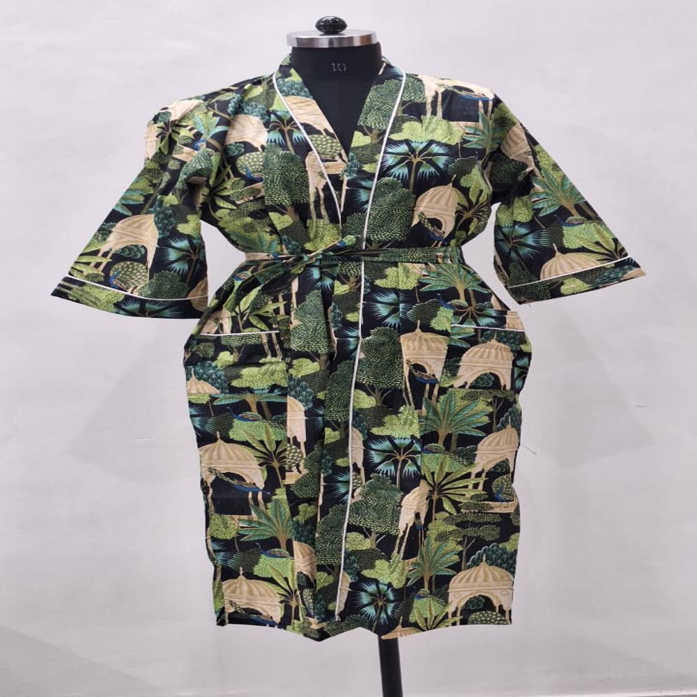 Hand block Printed Cotton Bathrobe