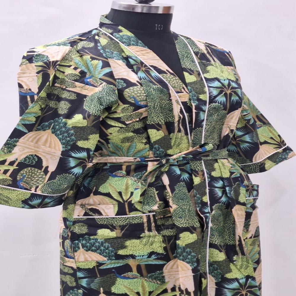 Hand block Printed Cotton Bathrobe