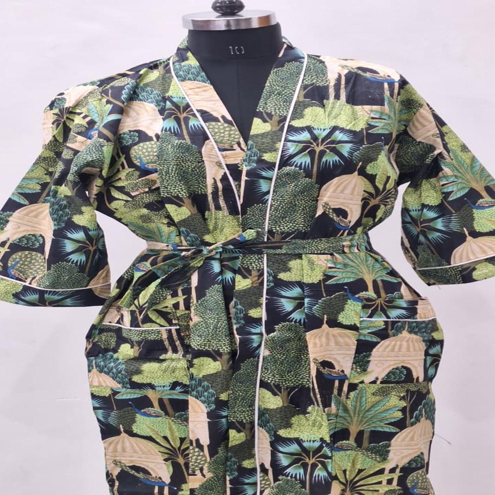 Hand block Printed Cotton Bathrobe