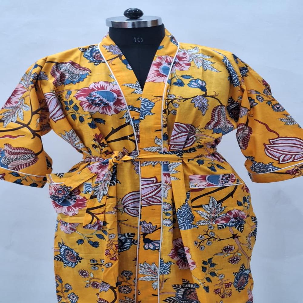 Hand Block Printed Cotton Bathrobe