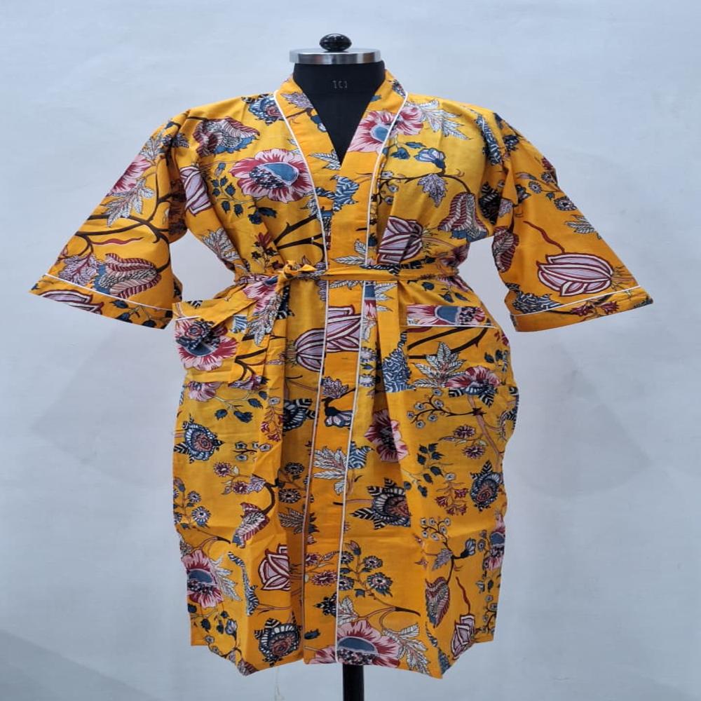 Hand Block Printed Cotton Bathrobe