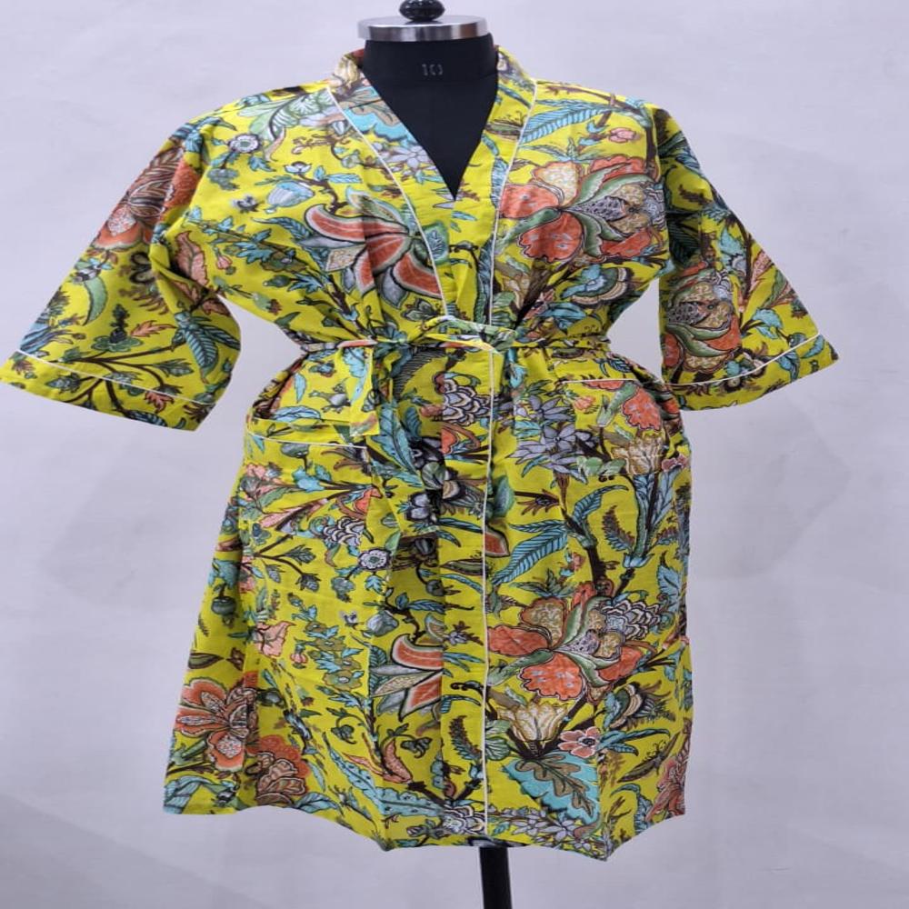Hand Block Printet Cotton Bathrobe