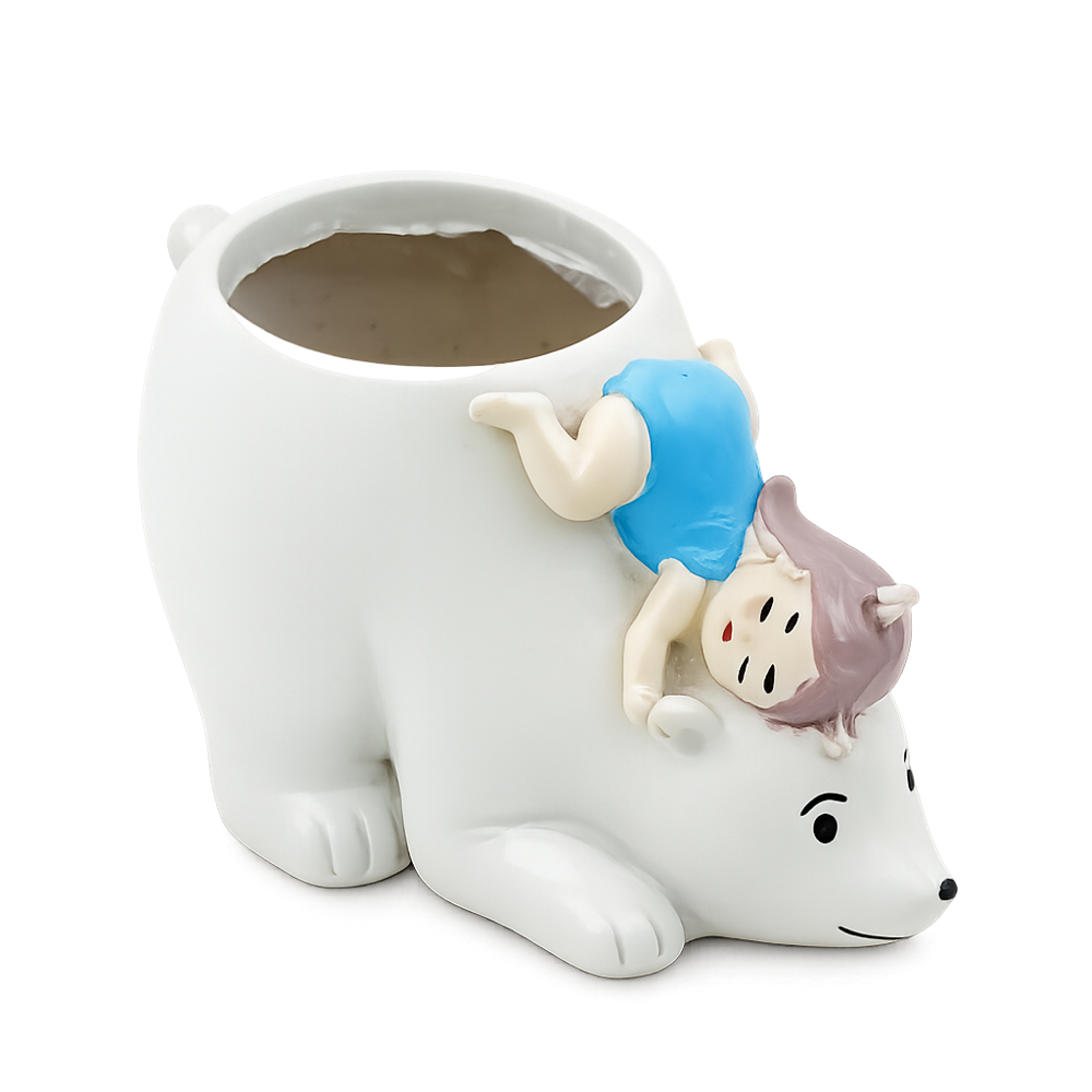 Bear-Shaped Decorative Planter - Color: White