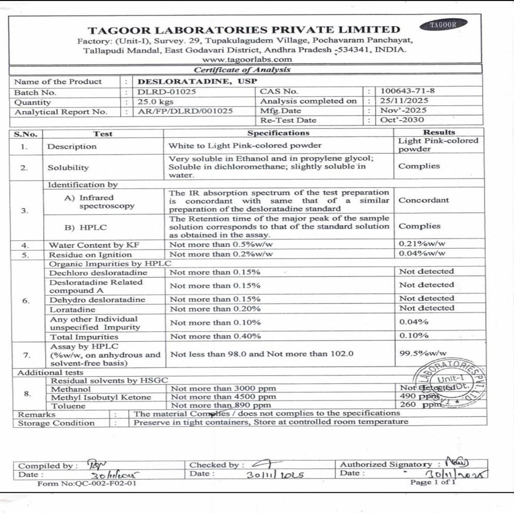 Desloratadine Powder Bp/USP