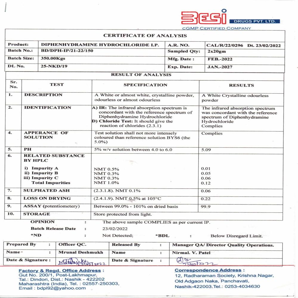 Diphenhydramine Hcl Ip