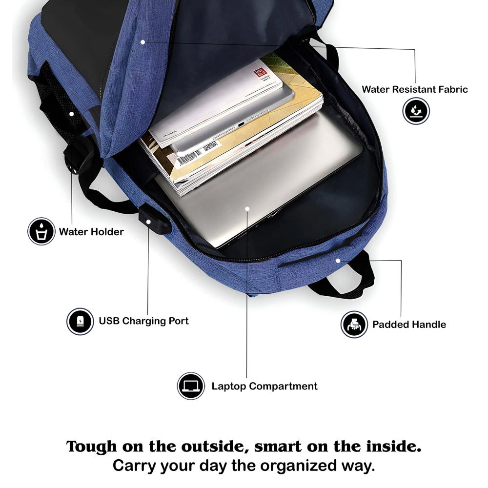 Modern Laptop Backpack With Usb Charging Port For Men & Women, Office, College And Daily Use (Blue) - Capacity: 28 Ltr
