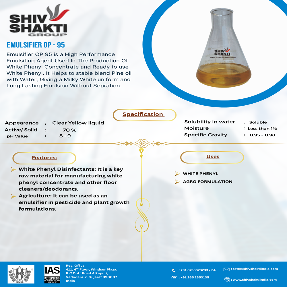 Emulsifier Op 95 Pine Oil Emulsifier - Density: 0.98 Gram Per Cubic Centimeter(g/cm3)