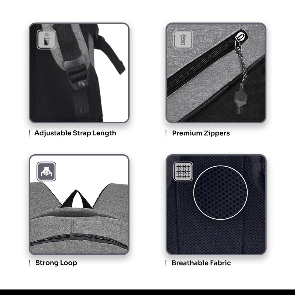 Modern Laptop Backpack with USB Charging Port for Men & Women, Office, College and Daily Use (Grey)