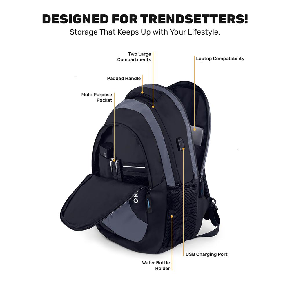 Laptop Backpack with USB Charging Port | Water-Resistant Office College School & Travel Bag for Men & Women | Black | 30L