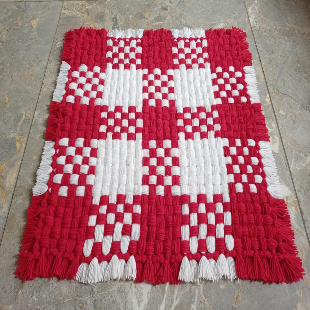 Red crochet box pattern woolen prayer asan / Asan /table cover