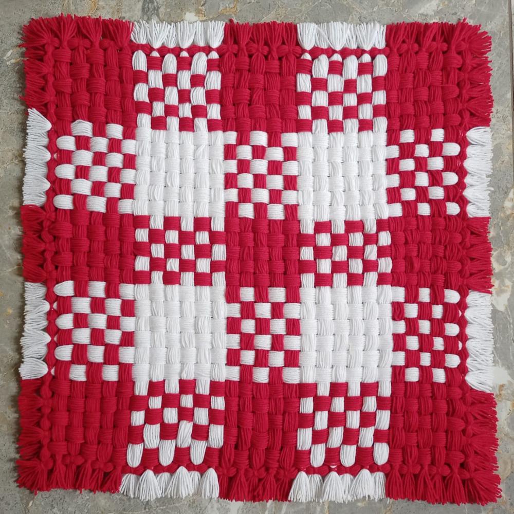 Red crochet box pattern woolen prayer asan / Asan /table cover