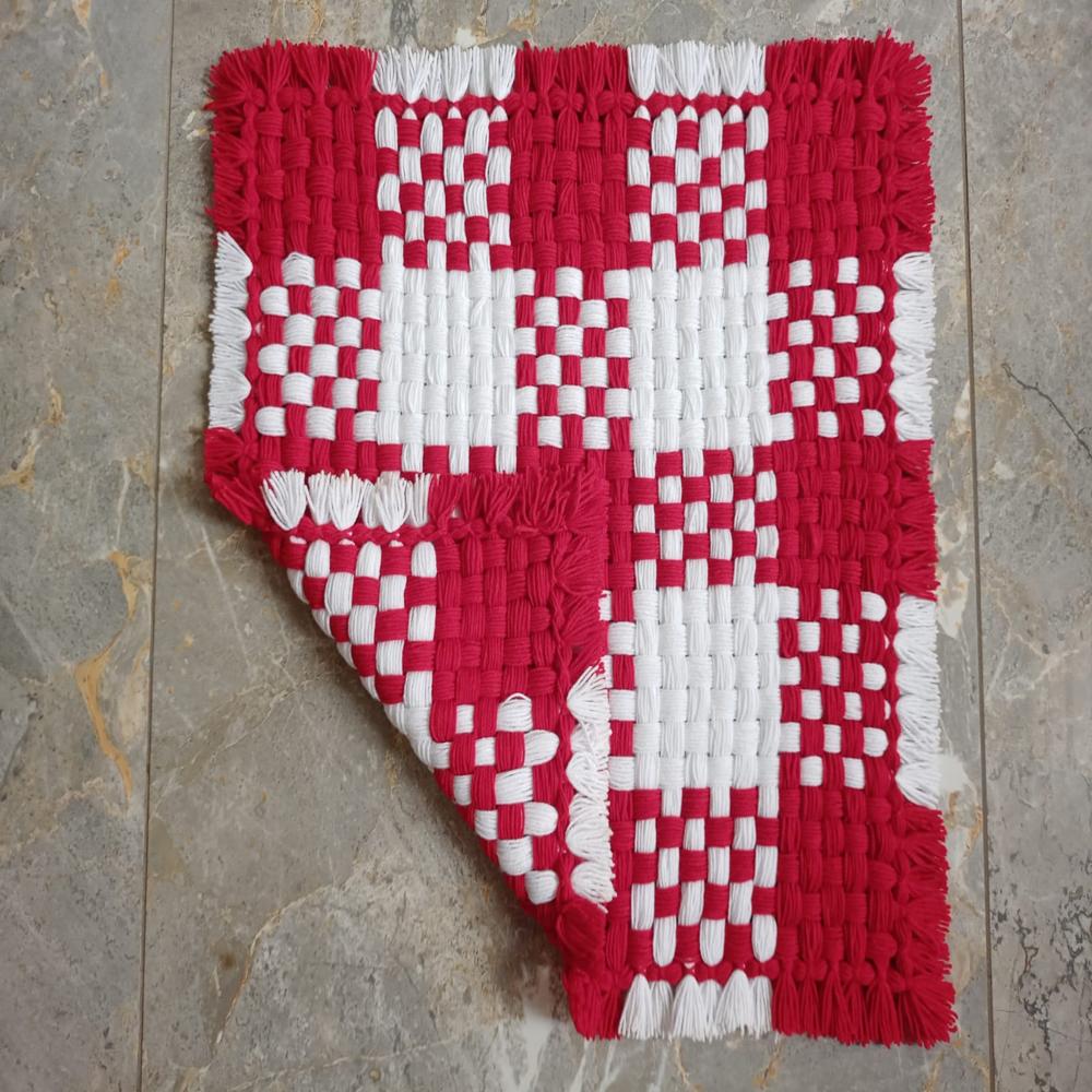 Red crochet box pattern woolen prayer asan / Asan /table cover