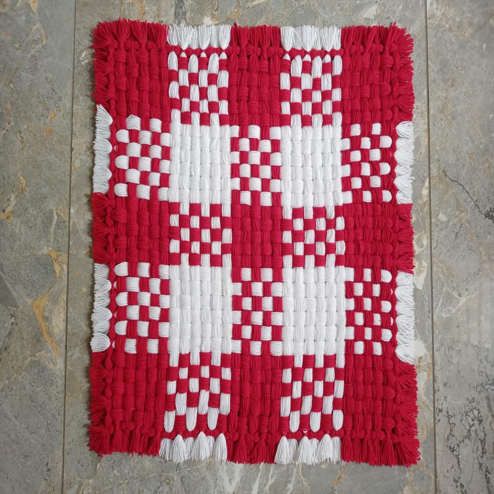 Red crochet box pattern woolen prayer asan / Asan /table cover