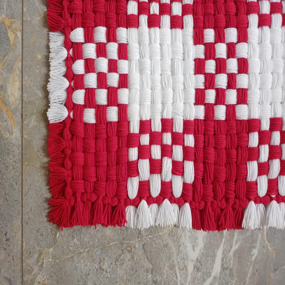 Red crochet box pattern woolen prayer asan / Asan /table cover