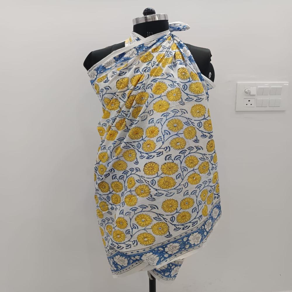 Hand Block Printed Cotton Beach Sarong - Color: Multi