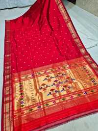 Pure Silk Yeola Handloom Double Pallu Paithani Sarees - Color: Red