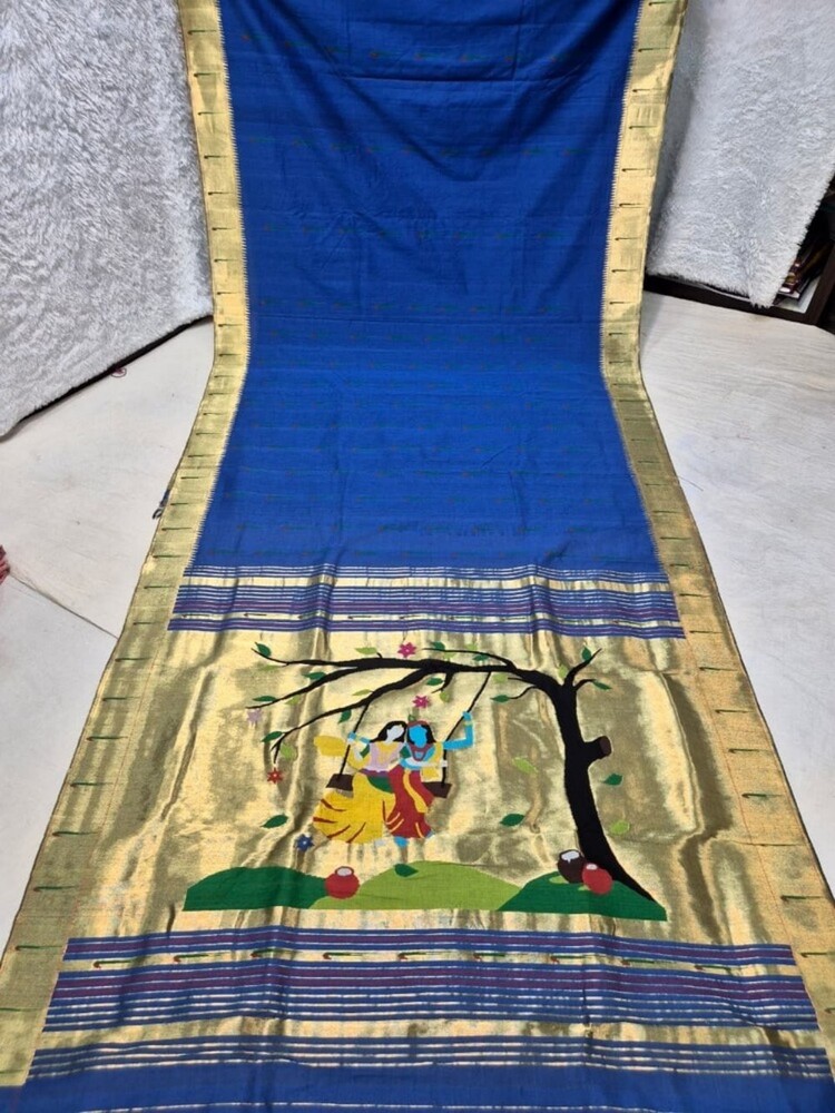 Pure Cotton Silk Yeola Handloom Single Muniya Paithani Saree - Color: Multicolor