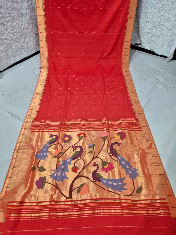 Pure Cotton Silk Yeola Handloom Single Muniya Paithani Saree